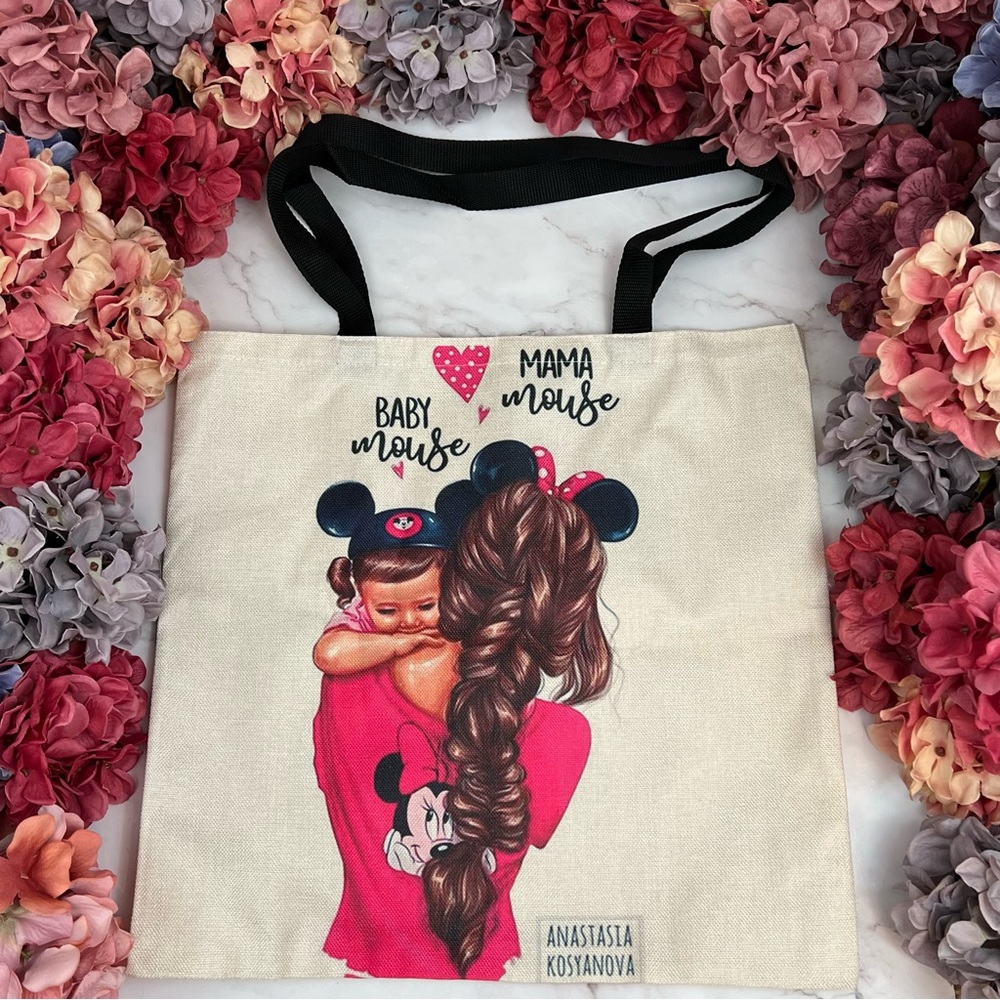 Eco-Friendly Mama Minnie Mouse with Little Baby Mouse Folding Tote Bag - Picture 2 of 15